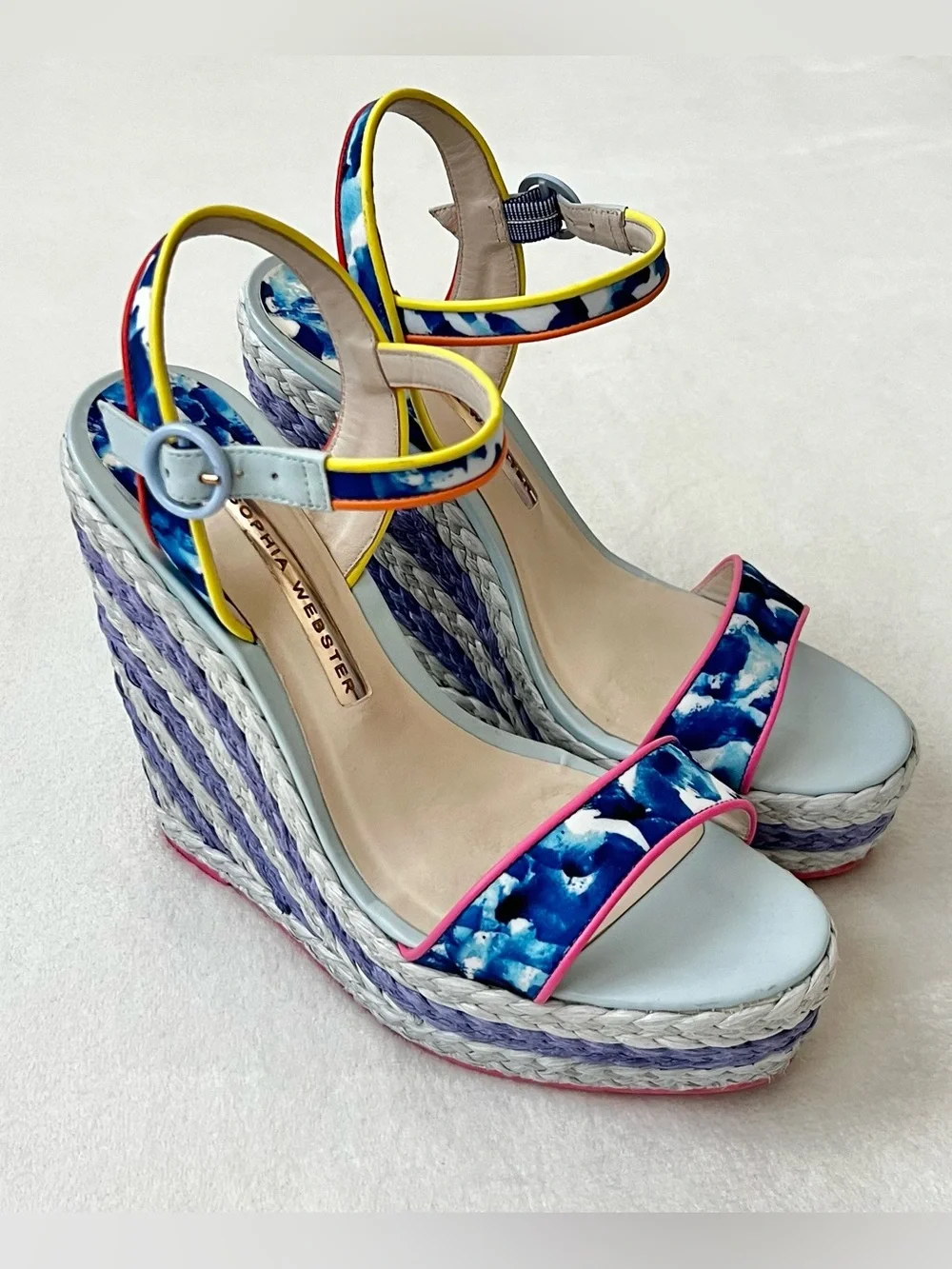 Sophia Webster Lucita Oceana Multicolor Espadrille Wedge Sandals Size 38.5